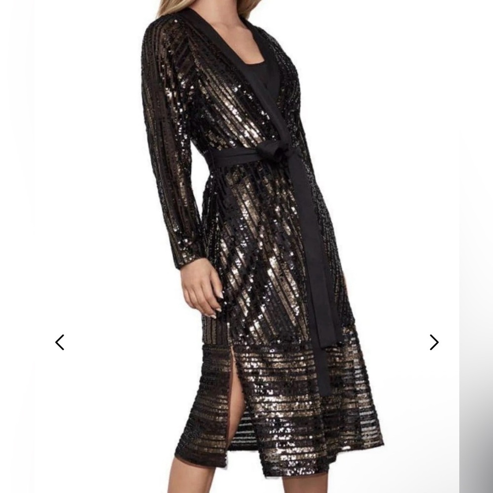 Bcbg Black Sequin Wrap Midi Dress NWOT - Picture 2 of 7